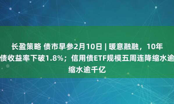 长盈策略 债市早参2月10日 | 暖意融融，10年期国债收益率下破1.8%；信用债ETF规模五周连降缩水逾千亿